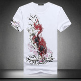 夏季男士中国风圆领大码短袖T恤 纯棉霸气火麒麟图案刺绣花式体恤
