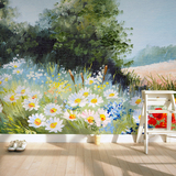 欧式田园风景手绘油画墙纸花卉客厅电视背景墙壁纸大型无缝壁画