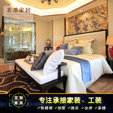 现代新中式实木床双人1.8米布艺婚床会所酒店客房样板房卧室家具