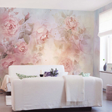 手绘田园花卉墙纸 美式艺术卧室电视背景墙壁纸 定制大型墙纸壁画