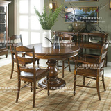美式乡村圆形实木餐桌欧式新古典客厅餐桌椅组合橡木圆形餐台6人