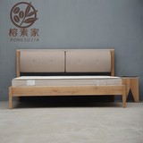 北欧简约床 双人床1.8米现代实木床黑胡桃家具定制 白橡木软包