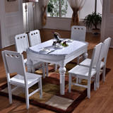 钢化冰花玻璃餐桌椅组合纯实木折叠圆形餐桌白色小户型4椅6椅饭桌