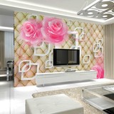 客厅新款电视墙壁纸大型壁画卧室背景墙纸3立体婚房玫瑰情缘墙布
