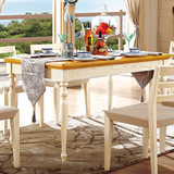 纯美式地中海乡村 成套餐桌椅 水曲柳开放漆显木纹实木餐桌