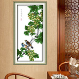 精准印花水果葡萄情侣鸟十字绣新款客厅走廊竖版植物花卉风景挂画