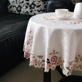 欧式蕾丝镂空圆桌桌布布艺餐厅圆形家用小圆桌田园正方形方桌桌布