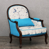 美式乡村单人沙发小户型休闲沙发椅法式复古实木布艺沙发客厅椅子