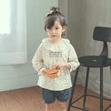 女童衬衫 2016秋韩版童装儿童木耳领花边衬衫 宝宝碎花长袖衬衫