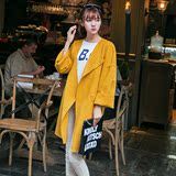 韩国代购东大门实拍2015秋冬新款黄色纯色双面羊绒大衣现货特