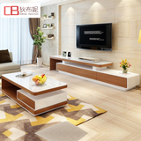 现代简约烤漆电视柜茶几组合 客厅时尚可伸缩木纹钢化玻璃