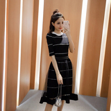 2016秋季新款韩版气质修身中袖针织连衣裙+波点网纱裙两件套装女