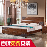 实木床白蜡木水曲柳1.8米1.5米高箱储物 雕花双人床婚床现代中式