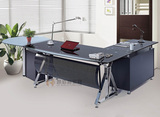 厂价直销 高端钢化玻璃老板桌总裁桌现代钢架办公桌经理桌2.7米