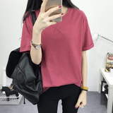 2016韩版新款常规款女装纯色上衣打底学生衣服通勤印花棉半袖T恤