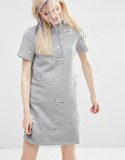 英国直邮 2016 七月新款 ASOS 高档拉绒面料满点缀刺绣直筒连衣裙