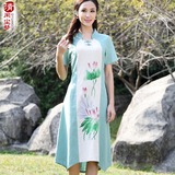 日常汉服复古改良棉麻连衣裙中国风唐装女夏禅修服中式民国风女装