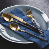 欧式西餐餐具套装 黑金不锈钢304刀叉勺4件套 牛排刀叉子西餐勺