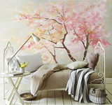 日式温馨客厅电视背景墙纸卧室壁纸壁画定制艺术墙纸韩式樱花