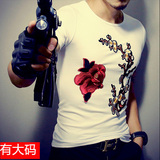 中国风刺绣修身型T恤韩版短袖男士体桖衫夏季夜店短轴花纹丅血 潮