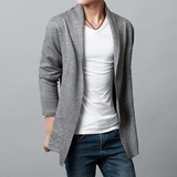 青少年韩版时尚开衫中长款修身休闲外套长袖针织衫男开春毛衣外套