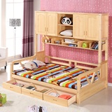 实木儿童床子母床高低床男女孩多功能带衣柜储物1.5 1.2米组合床