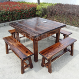 户外碳化防腐实木餐桌 阳台庭院花园休闲桌椅正方形餐厅饭店桌凳