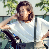 迷失原创设计2016夏新款圆领衬衫女短袖韩版白色圆领小衬衫6BL14
