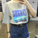 2016夏季韩版女装新品印花字母宽松大码BF学院风休闲短袖T恤上衣