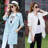 2016新款韩版修身纯色外衣 中长款风衣女夏学生薄款长袖外套