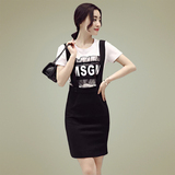 韩国清新黑色背带裙中裙显瘦套装女夏装时尚潮名媛两件套连衣裙子
