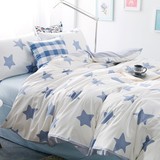 北欧韩式清新蓝色纯棉星星四件套简约全棉条纹被套床单床品春新品