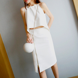 MOSS定制2016夏季新款气质优雅包臀裙白色不规则半身裙女AD54079