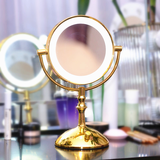 双色调光LED化妆镜 金色7英寸台式梳妆镜镜便携公主镜带灯镜子