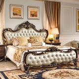 欧式双人床 实木真皮雕花床精品别墅床婚床奢华2米大床美式雕花床