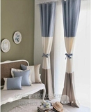 地中海美式乡村三色拼接蓝白咖简约纯色欧式客厅定制遮光窗帘成品