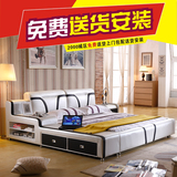 榻榻米真皮床1.5米1.8米双人床现代简约软体床抽屉储物小户型皮床