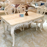欧式餐桌椅组合 全实木天然大理石面简欧餐桌长方形方桌1桌4/6椅