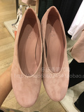 乐乐cos香港专柜代购 2016秋真皮粉红色芭蕾舞浅口套脚粗中跟女鞋