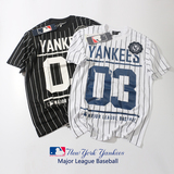 MLB短袖男T恤 NY韩版棒球衫夏季男情侣装条纹大码短袖休闲潮上衣