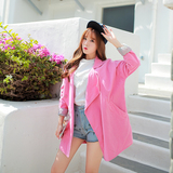 韩国东大门风衣女2016春装新款韩版修身休闲中长款粉色外套风衣潮