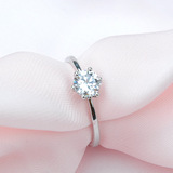 韩版时尚仿真钻石白金戒指 结婚礼盒求婚正品六爪戒指 女