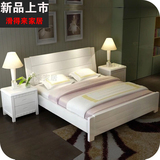 新款 现代白色全实木双人床1.8米纯橡木床简约婚床地中海家具厂家