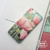 油画花卉文艺浮雕iPhone6手机壳苹果6s 7plus保护套5s/se全包软壳