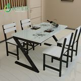 包邮特价创意简约现代钢化玻璃餐桌椅组合吃饭小户型长方形钢木桌