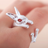 990足银纯银戒指 韩国复古小兔子原创 夸张生肖礼物指环食指戒女