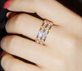 香港珠宝展正品代购公主方钻18K玫瑰金钻石不退色双排水晶戒指