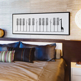 北欧卧室装饰画床头横版单幅挂画黑白风简约壁画 创意钢琴键