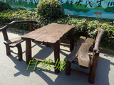 户外园艺/厚重型实木桌椅套件/防腐木/古色古香木制碳化长桌加粗