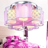 布艺温馨浪漫婚房LED心形吸顶灯粉红色小女孩卧室灯具3简约水晶灯